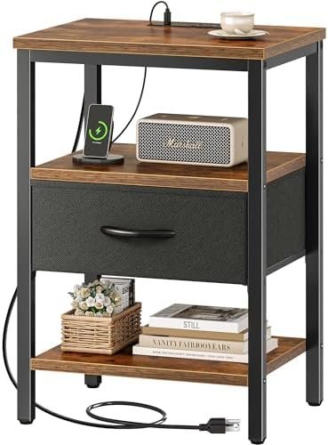 SUPERJARE Nightstand with Charging Station